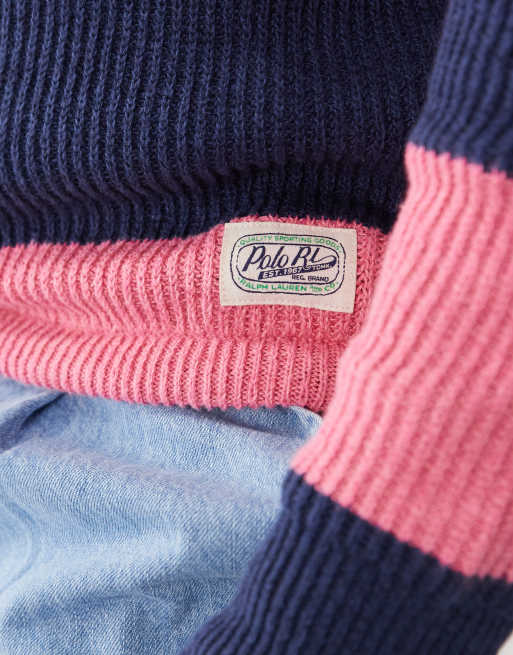 Polo Ralph Lauren – Rugby-Pullover in Marineblau und Rosa mit Markenlogo, 3 von 5
