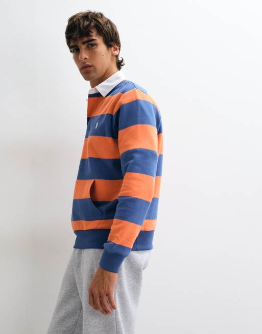 Polo Ralph Lauren rugby shirt con logo orso in arancione e blu, 5 di 5