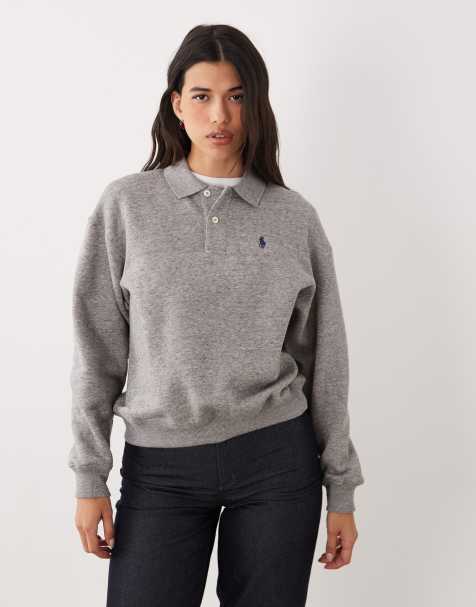 Polo Ralph Lauren – Rugby-Sweatshirt in Grau mit Markenlogo und Kragen - view 1