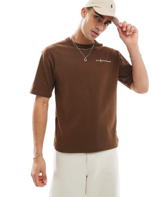 Polo Ralph Lauren - Ruimvallend oversized T-shirt van zware stof met geschreven spelerslogo in bruin