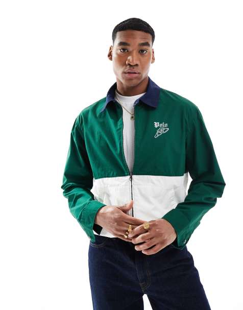 Polo Ralph Lauren - Run Club Bayport P-wing - Blouson Harrington en popeline effet color block à logo - Vert foncé et crème - view 1