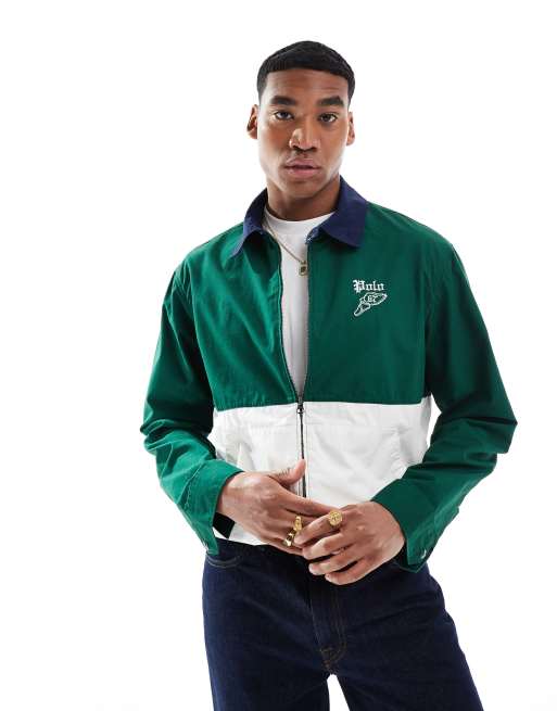 Polo Ralph Lauren - Run Club Bayport P-wing - Blouson Harrington en popeline effet color block à logo - Vert foncé et crème