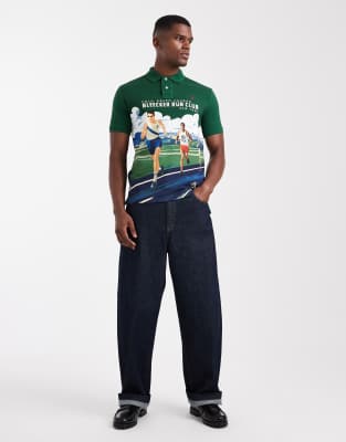 Polo Ralph Lauren Run Club Race Print Pique Polo Custom Fit In Multi