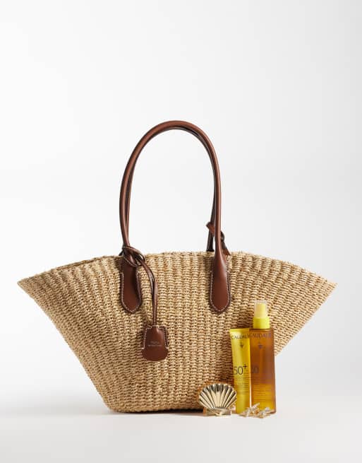 Polo Ralph Lauren sac de plage en raphia avec finitions en cuir beige, 2 de 4