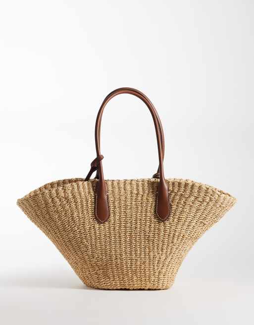 Polo Ralph Lauren sac de plage en raphia avec finitions en cuir beige, 4 de 4