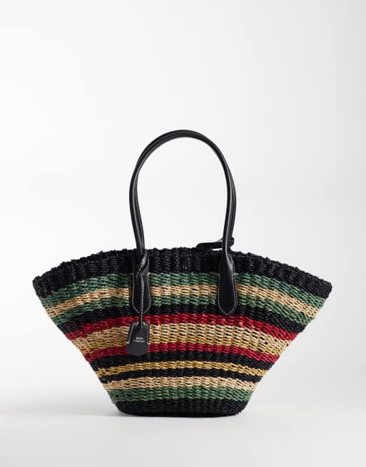Polo Ralph Lauren sac de plage en raphia rayé avec finitions en cuir multicolore
