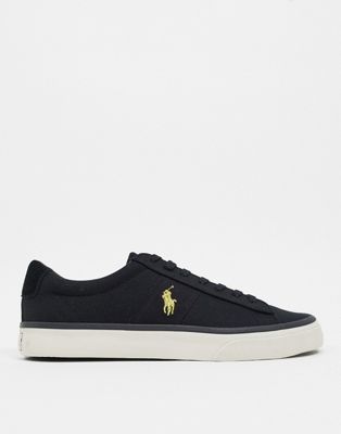 Polo Ralph Lauren – Sayer – Canvas-Sneaker in Schwarz mit goldfarbenem Logo