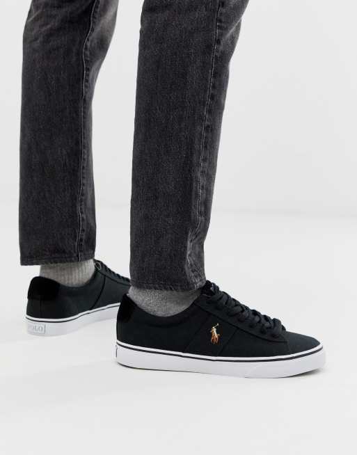 Polo Ralph Lauren sayer canvas sneaker with multi polo player in black |  ASOS