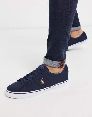 polo ralph lauren sayer canvas sneaker with multi polo player in white