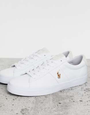 polo ralph lauren sayer canvas sneaker with multi polo player in white