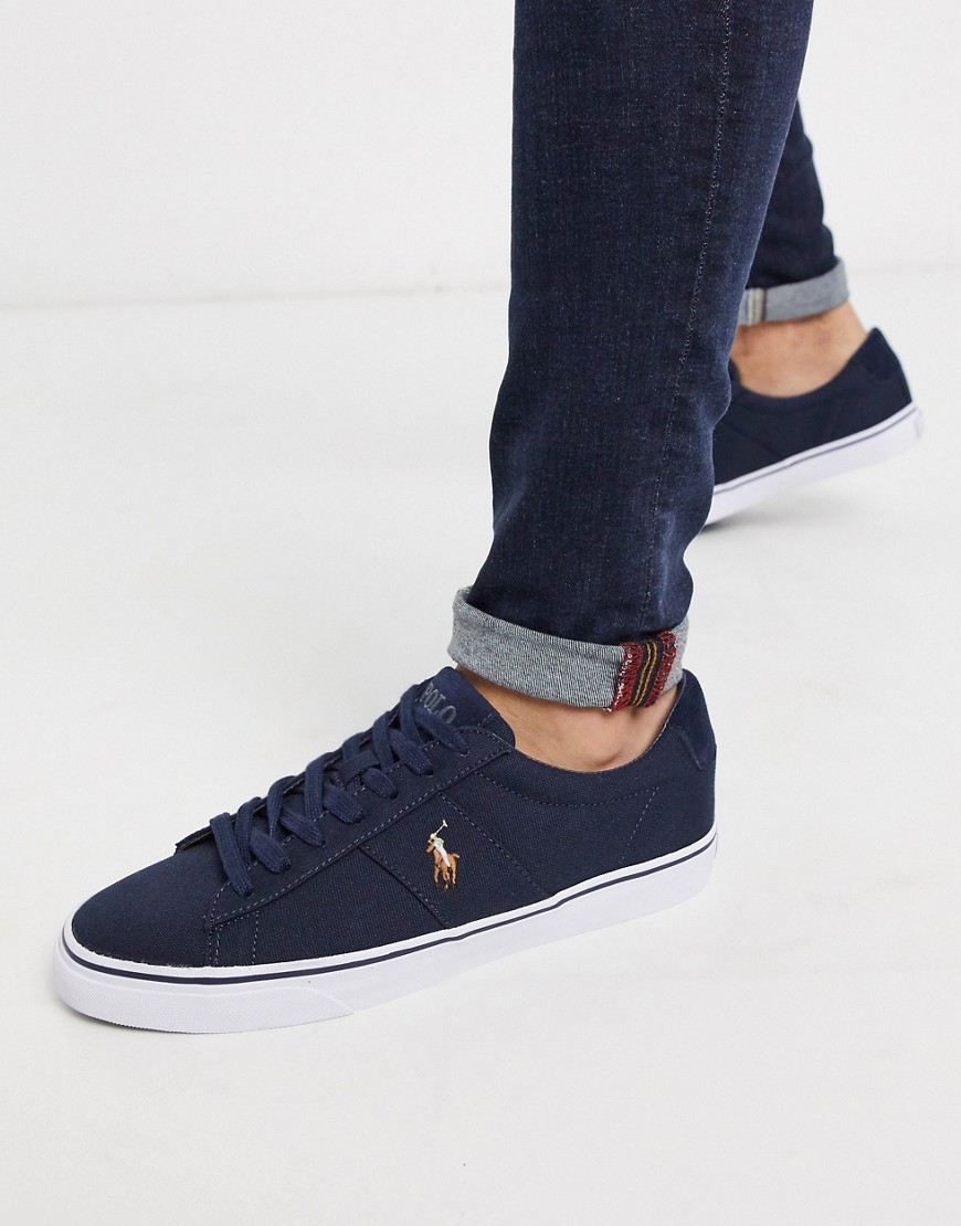 Polo Ralph Lauren - Sayer - Sneakers in tela blu navy con logo multicolore-Bianco