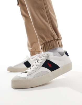 Polo Ralph Lauren Sayer sport in leather suede mix with navy stripe in white