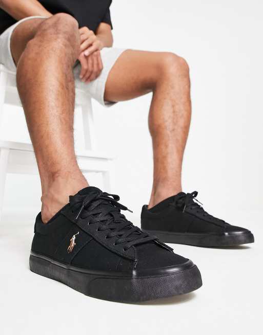 Ralph lauren store black leather trainers