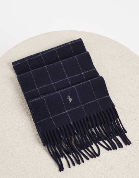Polo Ralph Lauren scarf med logga och fransar, vändbar, i navy - view 1