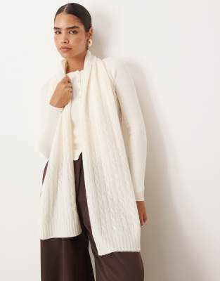 Polo Ralph Lauren - Schal in Creme mit Zopfmuster und Markenlogo-Weiß