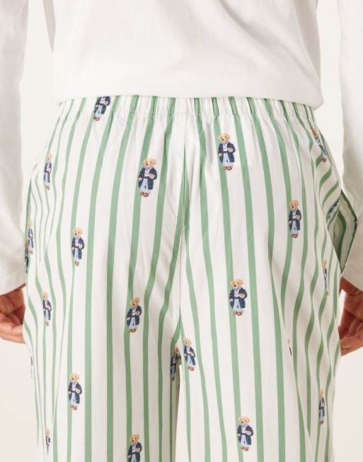 Polo Ralph Lauren – Schlafhose in Grün gestreift mit Bärchenmuster, 4 von 5