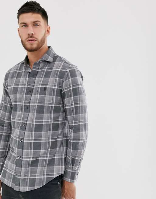 Polo Ralph Lauren – Schmal geschnittenes Flanellhemd mit Neu Polo Ralph Lauren Hellgrau Creme Sweatshirt Herren Outlet