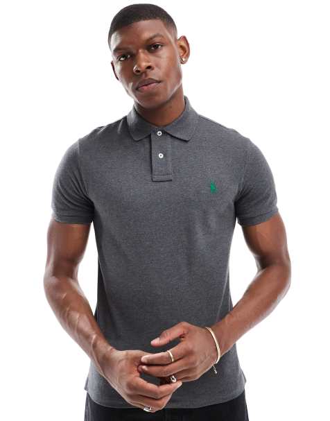 Polo Ralph Lauren – Schmal geschnittenes Pikee-Polohemd in Anthrazit meliert mit Markenlogo - view 1