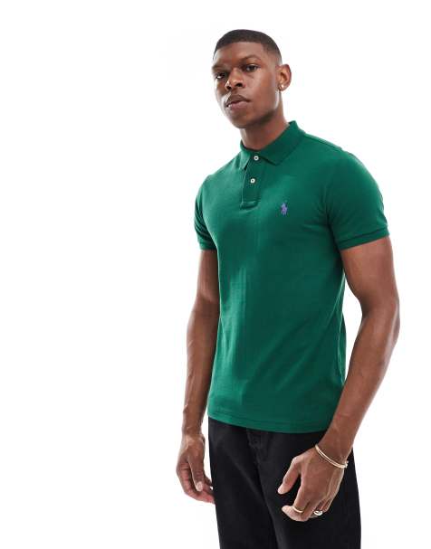 Polo Ralph Lauren – Schmal geschnittenes Pikee-Polohemd in Dunkelgrün mit Markenlogo - view 1
