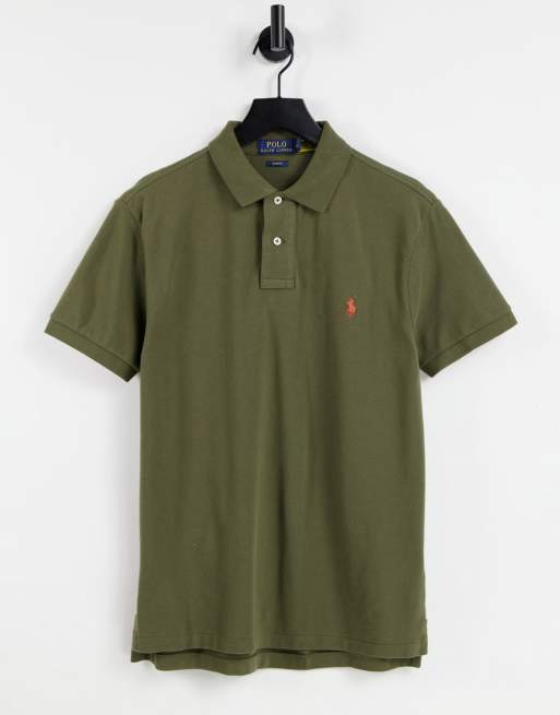 Polo Ralph Lauren – Schmal geschnittenes Pikee-Polohemd mit Polospieler-Logo in Dunkelgrün