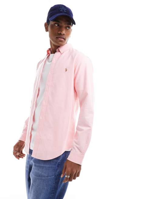Polo Ralph Lauren – Schmales Oxford-Hemd in Rosa mit Knopfleiste und Polospieler-Logo