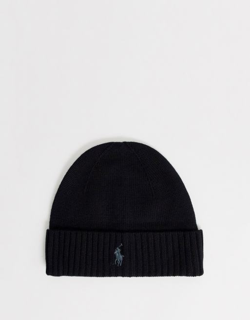 Polo Ralph Lauren – Schwarze Strickmütze aus Merinowolle, 2 von 4
