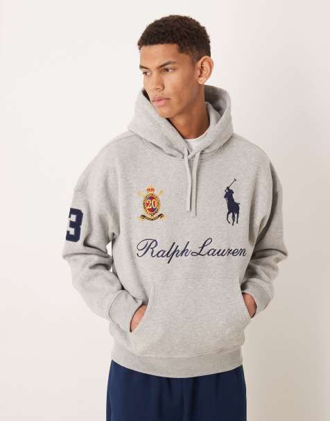 Polo Ralph Lauren – Schwerer Kapuzenpullover aus Fleece in Grau meliert mit großem Polospieler-Logo und Markenschriftzug - view 1