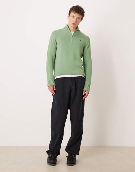 Polo Ralph Lauren – Schwerer Strickpullover aus Baumwolle in Grün mit kurzem Reißverschluss und Markenlogonb, 2 von 5