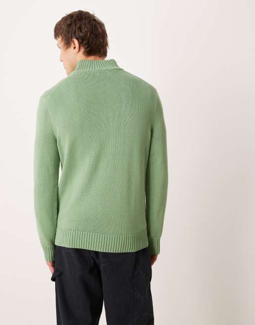Polo Ralph Lauren – Schwerer Strickpullover aus Baumwolle in Grün mit kurzem Reißverschluss und Markenlogonb, 3 von 5