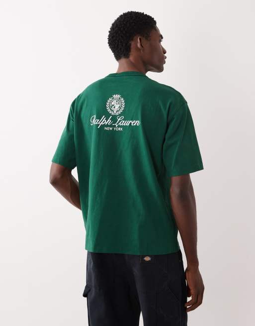 Polo Ralph Lauren – Schweres T-Shirt in Grün mit Heritage-Wappenprint auf dem Rücken