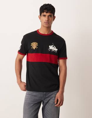 Polo - Schweres T-Shirt in Schwarz mit Polospielerstreifen auf der Brust Schwarz XL