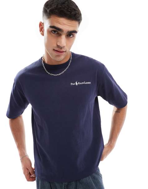 Polo Ralph Lauren – Schweres T-Shirt mit lockerem Schnitt in Marineblau mit Polospieler-Logoschriftzug - view 1