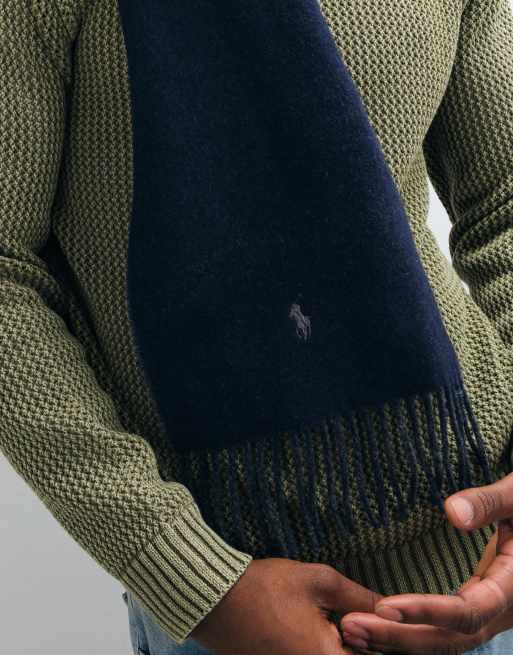 Polo Ralph Lauren sciarpa classica double-face in misto lana con logo, navy e charcoal, 3 di 3