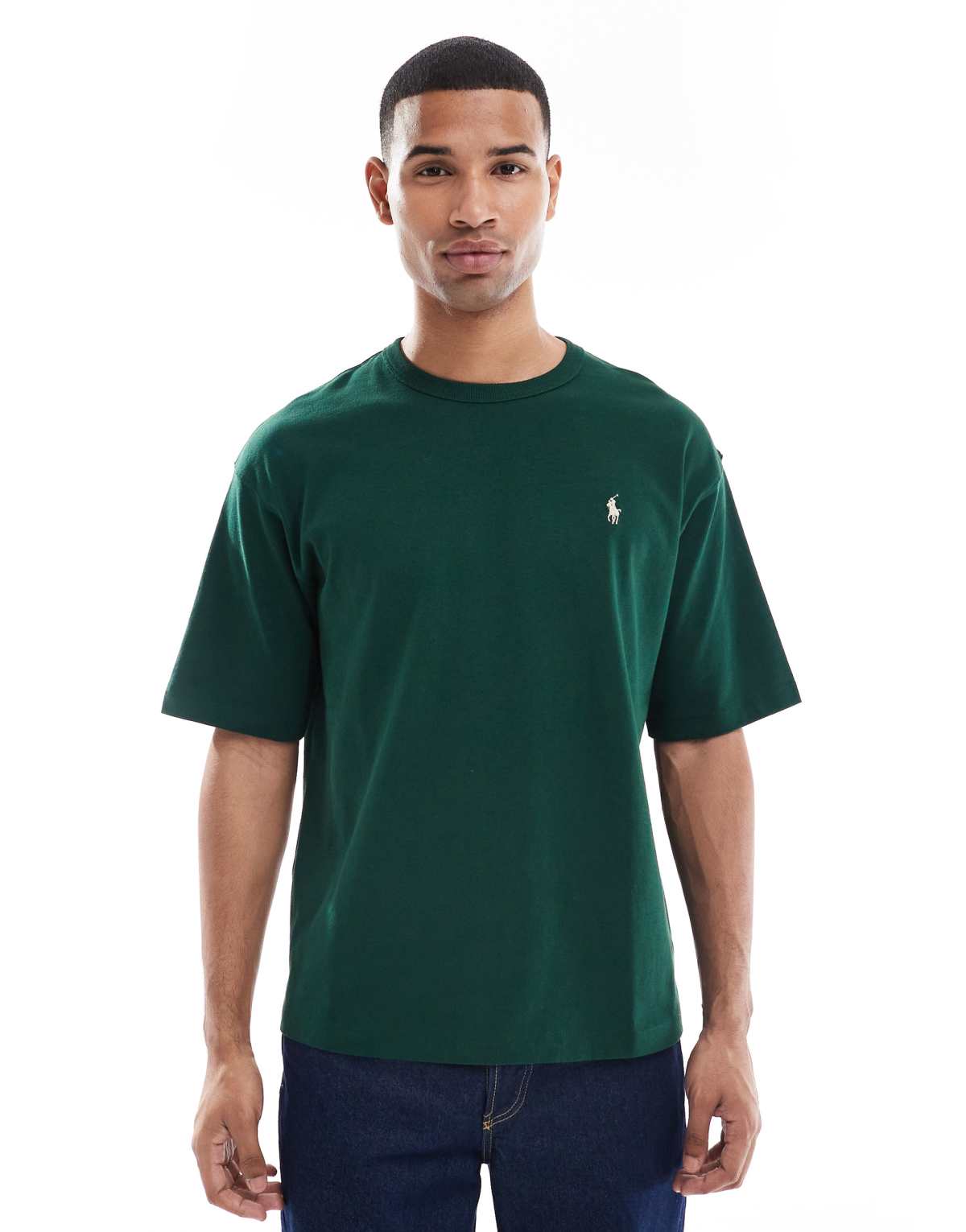 Polo Ralph Lauren script icon logo back print relaxed fit heavyweight t-shirt in dark green