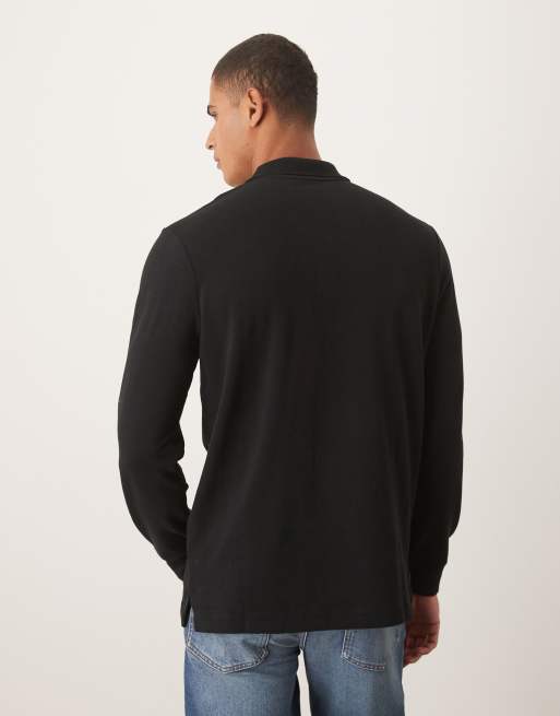 Polo Ralph Lauren script icon logo long sleeve pique polo classic oversized fit in black, 3 of 5