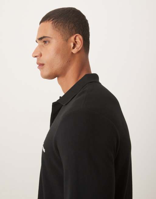 Polo Ralph Lauren script icon logo long sleeve pique polo classic oversized fit in black, 4 of 5