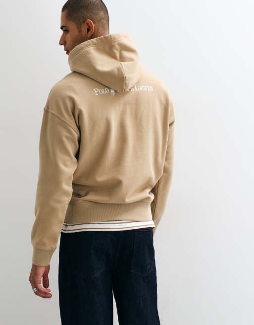 Polo Ralph Lauren script logo back print heavyweight hoodie in beige, 5 of 10