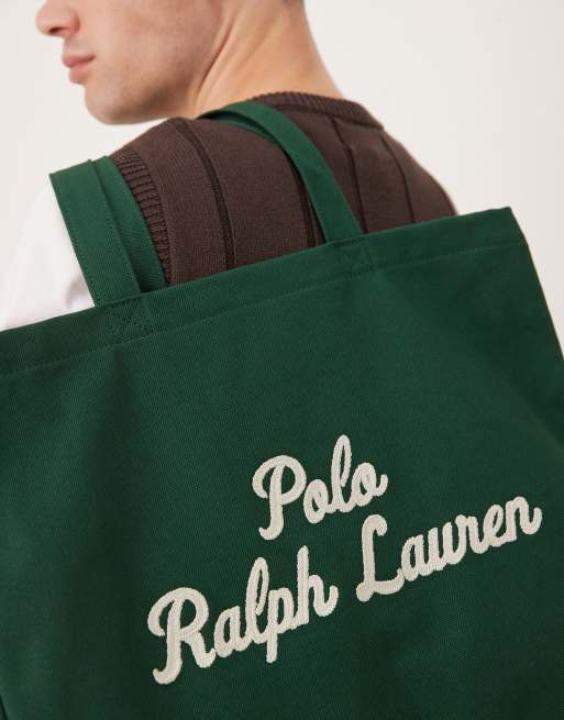 Polo Ralph Lauren script logo large canvas tote bag in dark green