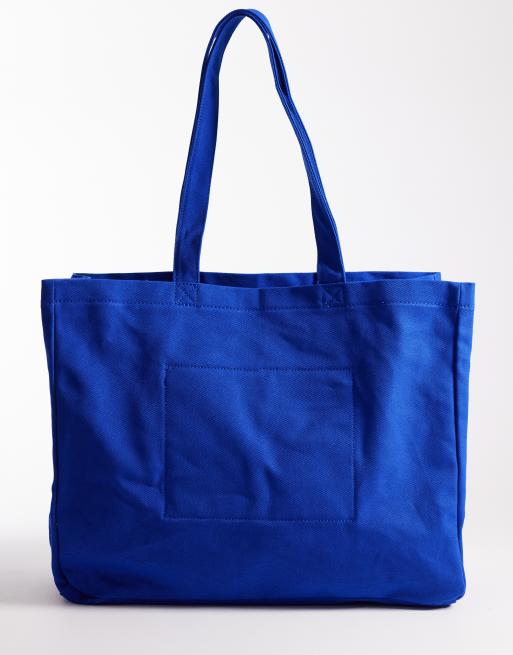 Polo Ralph Lauren script logo large canvas tote bag in electric blue, 4 of 4