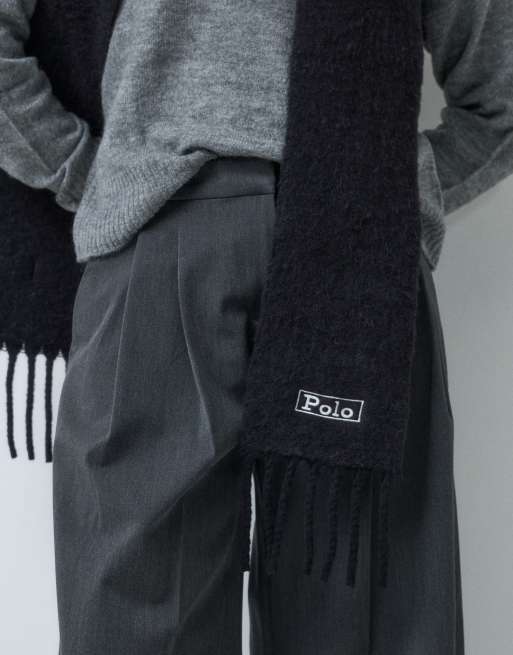 Polo Ralph Lauren script logo scarf in black, 4 of 4