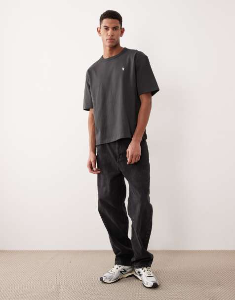 Polo Ralph Lauren script player logo back print heavyweight relaxed fit t-shirt in charcoal - view 1