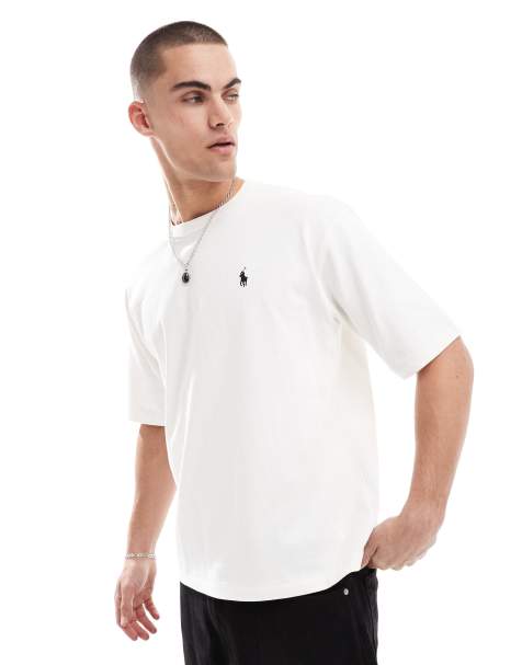 Polo Ralph Lauren script player logo back print heavyweight relaxed fit t-shirt in cream - view 1