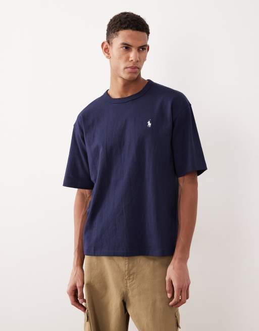 Polo Ralph Lauren script player logo back print heavyweight relaxed fit t-shirt in navy, 3 of 5