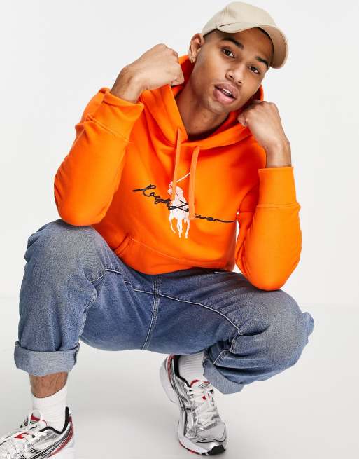 Polo Ralph Lauren script player logo front hoodie in orange | ASOS