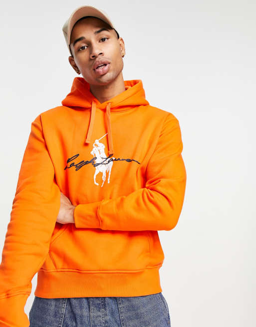 Polo Ralph Lauren script player logo front hoodie in orange | ASOS