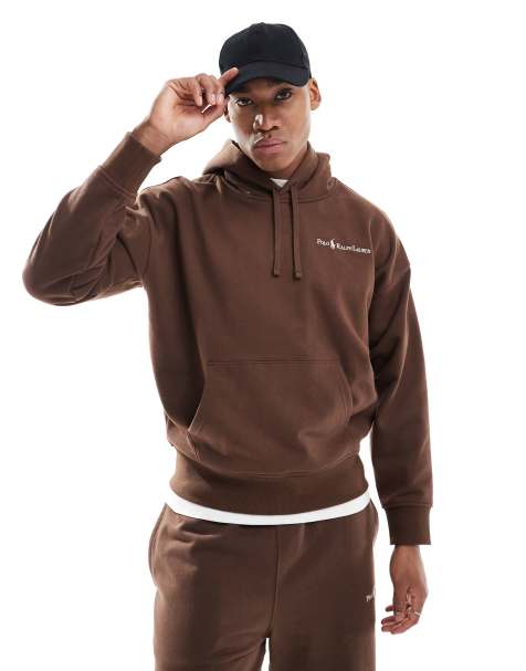 Polo Ralph Lauren script player logo relaxed oversized heavyweight fleece hoodie in brown (part of a set) - view 1
