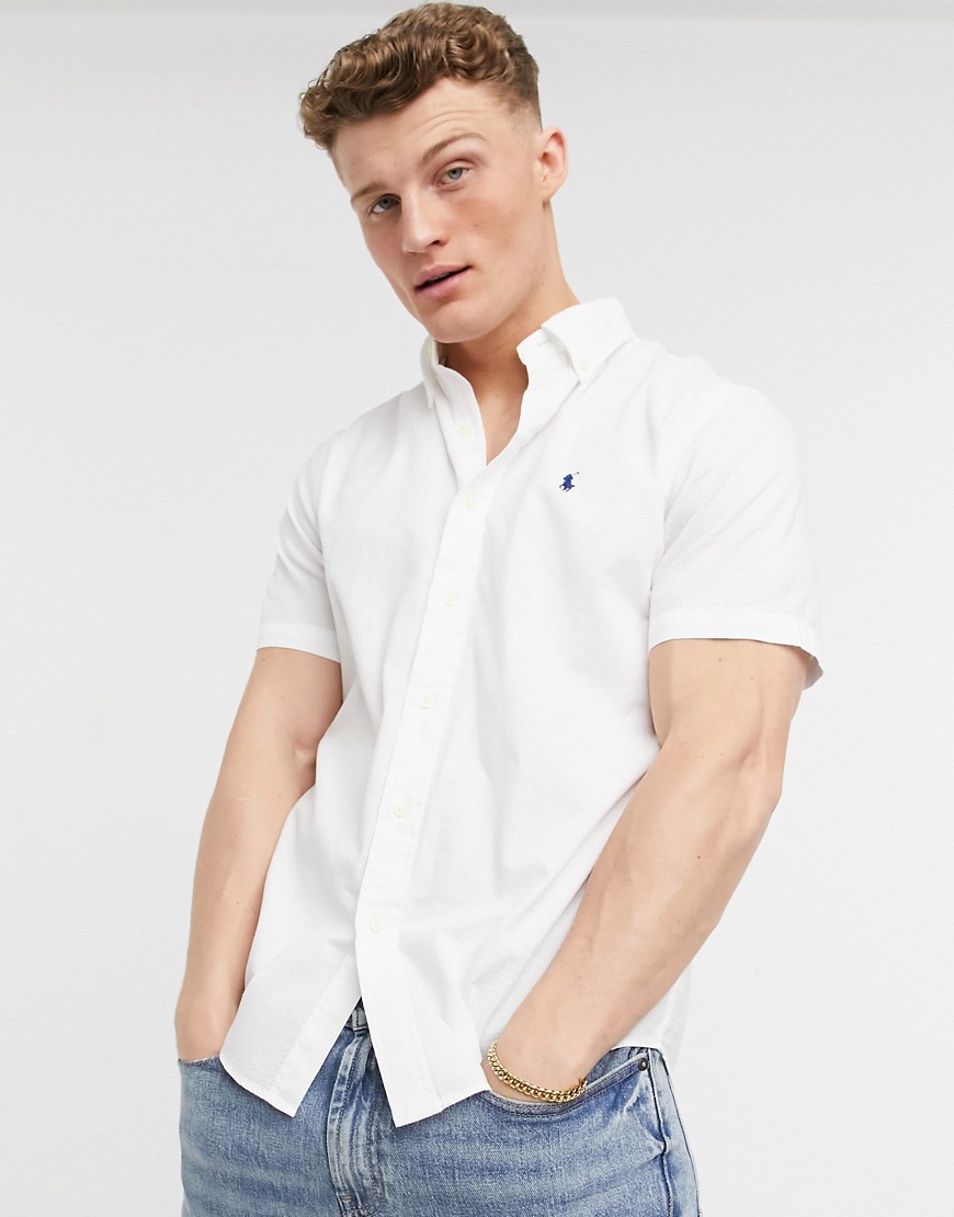 Polo Ralph Lauren seersucker player logo short sleeve shirt button down custom regular fit in white
