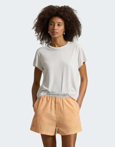 Polo Ralph Lauren seersucker separate sleep boxer with elastic in orange stripe in white x carrot curl - ORANGE - view 1