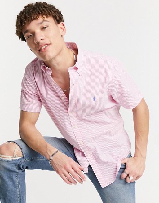 Polo Ralph Lauren seersucker stripe short sleeve shirt in pink/white