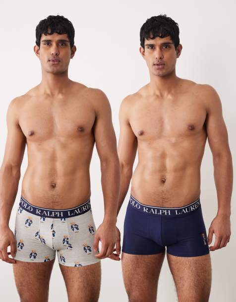 Polo Ralph Lauren - Set van 2 boxerbroekjes met grafische Bear-print in marineblauw en grijs - view 1